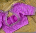 pure silk hand embroidery blouse/light pink maggam blouse/pink hand embroidered blouse/pink ready made blouse zardosi/pink lavender blouse