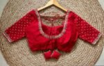 pure silk red hand embroidery blouse /saree maggam blouse / raw silk zardosi blouse /red hand embroidered blouse / ready made blouse zardosi