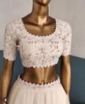 Women’s lehenga set/cream croptop lehenga/Indian crop top skirt USA/hand embroideredwedding lehenga USA/cream silk skirt/white ruffle leheng