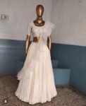 Women’s lehenga set/cream croptop lehenga/Indian crop top skirt USA/hand embroideredwedding lehenga USA/cream silk skirt/white ruffle leheng