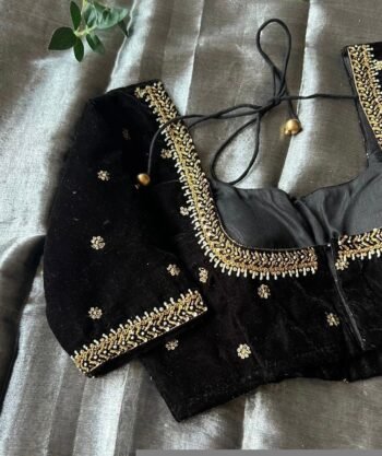 pure velvet hand embroidery blouse /modern saree maggam blouse/black zardosi blouse / hand embroidered blouse/black velvet ready made blouse