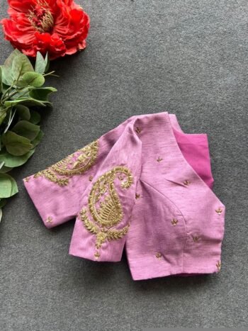 pure silk hand embroidery blouse/light pink maggam  blouse/pink hand embroidered blouse/pink ready made blouse zardosi/pink lavender blouse