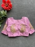 pure silk hand embroidery blouse/light pink maggam blouse/pink hand embroidered blouse/pink ready made blouse zardosi/pink lavender blouse