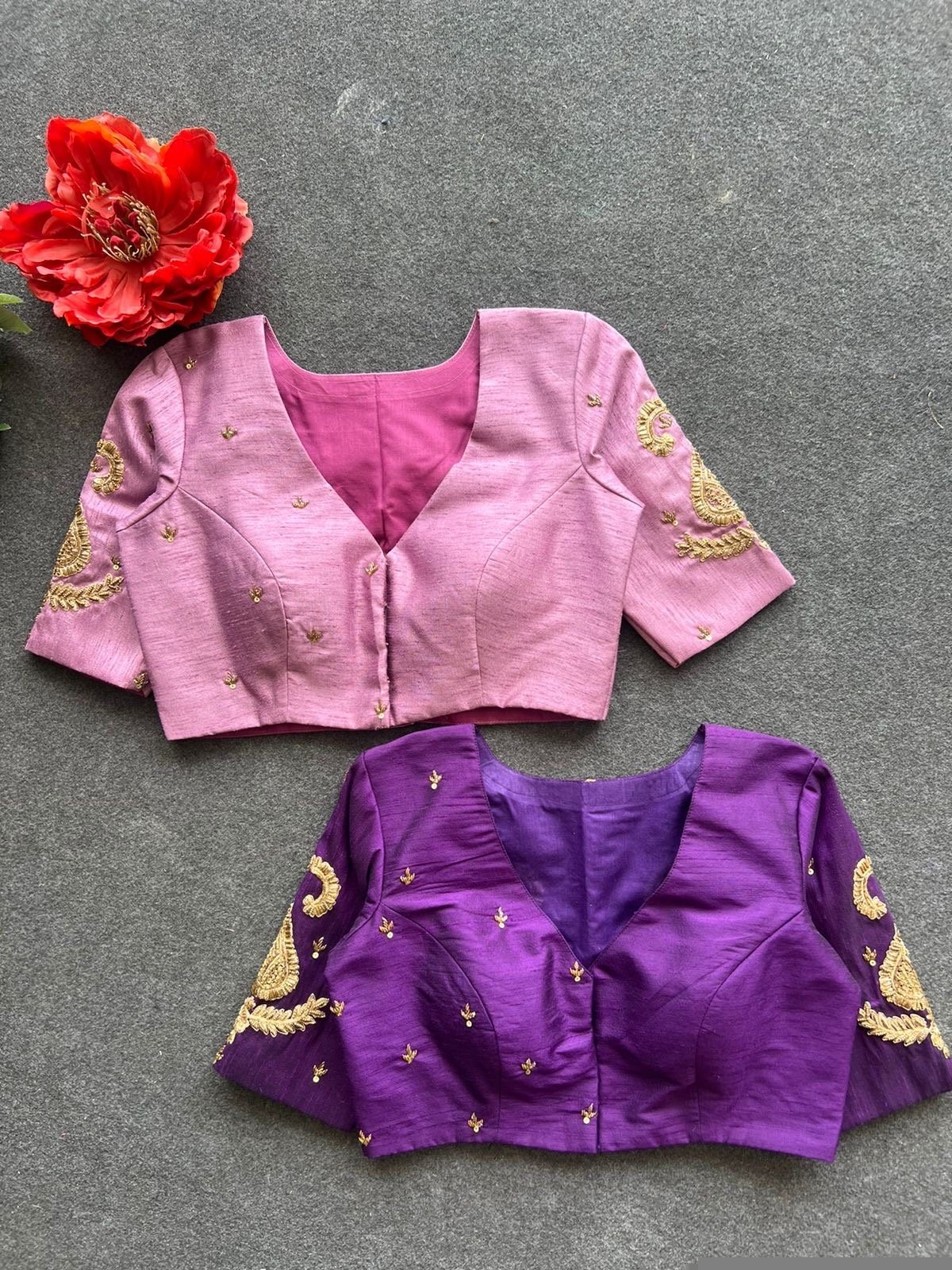 pure silk hand embroidery blouse/light pink maggam blouse/pink hand embroidered blouse/pink ready made blouse zardosi/pink lavender blouse