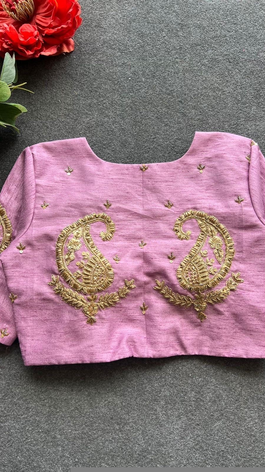 pure silk hand embroidery blouse/light pink maggam blouse/pink hand embroidered blouse/pink ready made blouse zardosi/pink lavender blouse