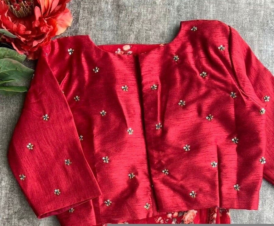 pure silk hand embroidery blouse/saree maggam blouse/red zardosi blouse/red hand embroidered moderblouse/red ready made blouse zardosi usa