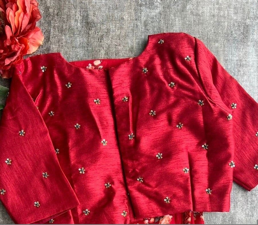 pure silk hand embroidery blouse/saree maggam blouse/red zardosi blouse/red hand embroidered moderblouse/red ready made blouse zardosi usa
