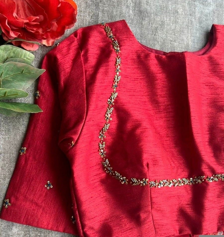 pure silk hand embroidery blouse/saree maggam blouse/red zardosi blouse/red hand embroidered moderblouse/red ready made blouse zardosi usa