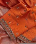 pure silk hand embroidery blouse/orange saree maggam blouse/raw silk zardosi blouse/hand embroidered blouse/ready made blouse/orange blouse