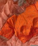 pure silk hand embroidery blouse/orange saree maggam blouse/raw silk zardosi blouse/hand embroidered blouse/ready made blouse/orange blouse