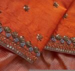 pure silk hand embroidery blouse/orange saree maggam blouse/raw silk zardosi blouse/hand embroidered blouse/ready made blouse/orange blouse
