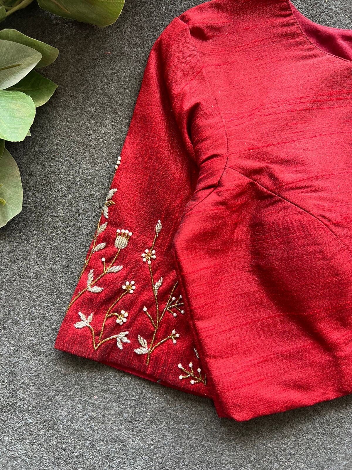 pure silk hand embroidery blouse/saree maggam blouse/red zardosi blouse/red hand embroidered moderblouse/red ready made blouse zardosi usa