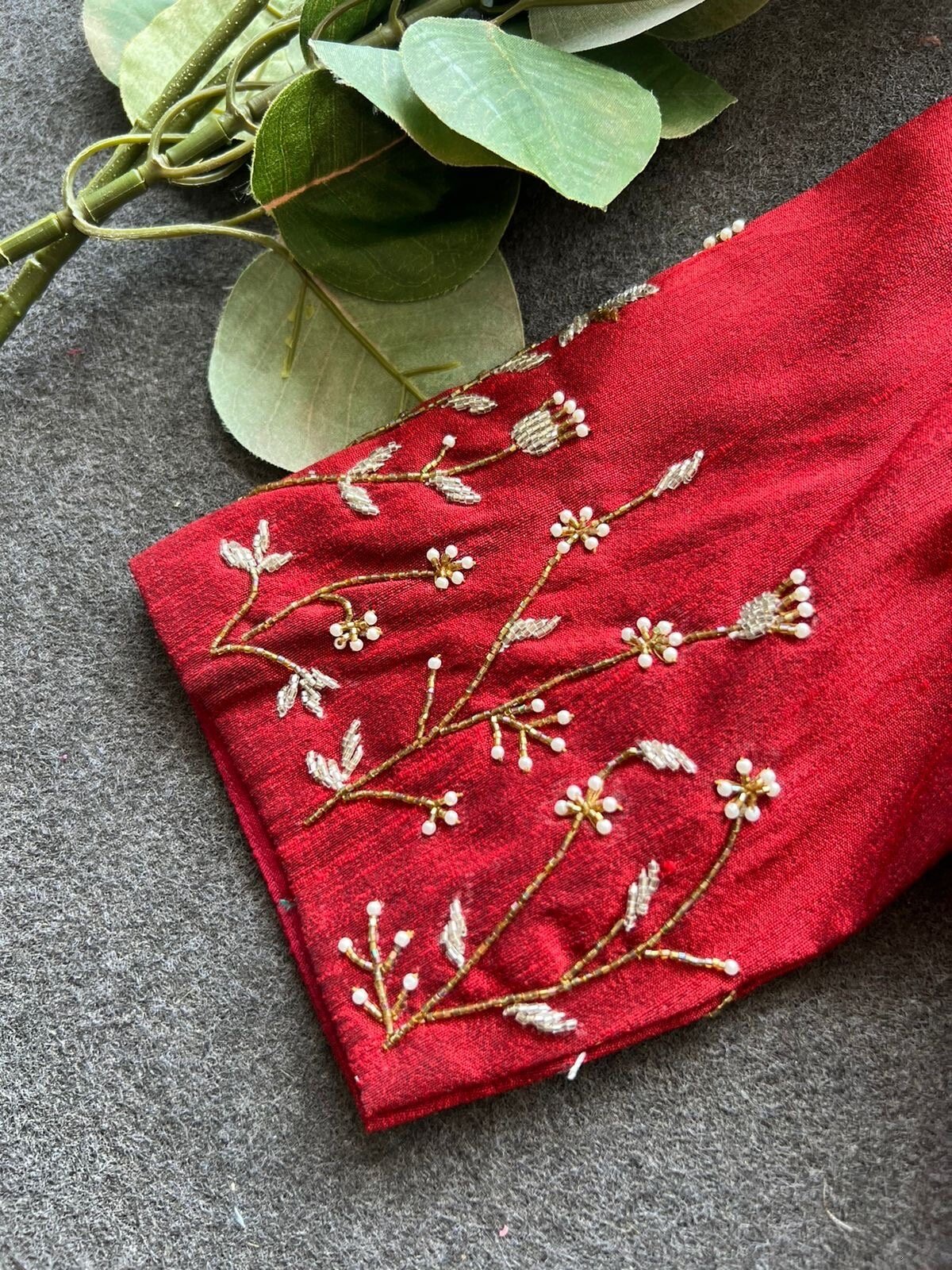 pure silk hand embroidery blouse/saree maggam blouse/red zardosi blouse/red hand embroidered moderblouse/red ready made blouse zardosi usa