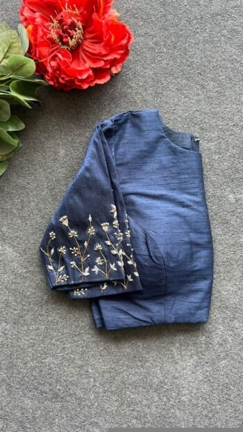 pure silk hand embroidery blouse/saree maggam blouse/zardosi blouse/navy blue hand embroidered moderblouse/blue ready made blouse zardosi