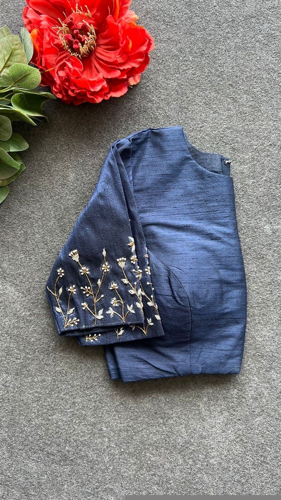 pure silk hand embroidery blouse/saree maggam blouse/zardosi blouse/navy blue hand embroidered moderblouse/blue ready made blouse zardosi