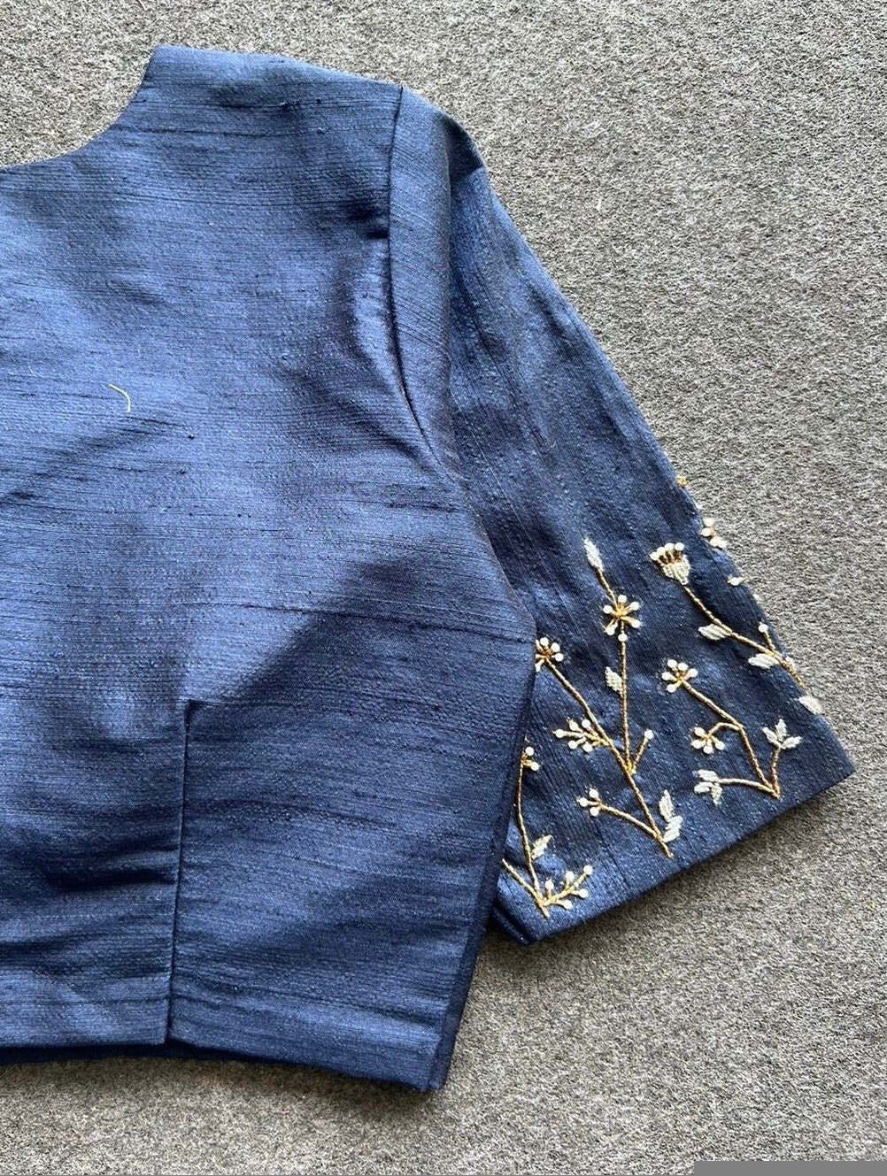 pure silk hand embroidery blouse/saree maggam blouse/zardosi blouse/navy blue hand embroidered moderblouse/blue ready made blouse zardosi