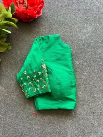 pure silk hand embroidery blouse/saree maggam blouse/green zardosi blouse/green embroidered moderblouse/green ready made high neck blouse