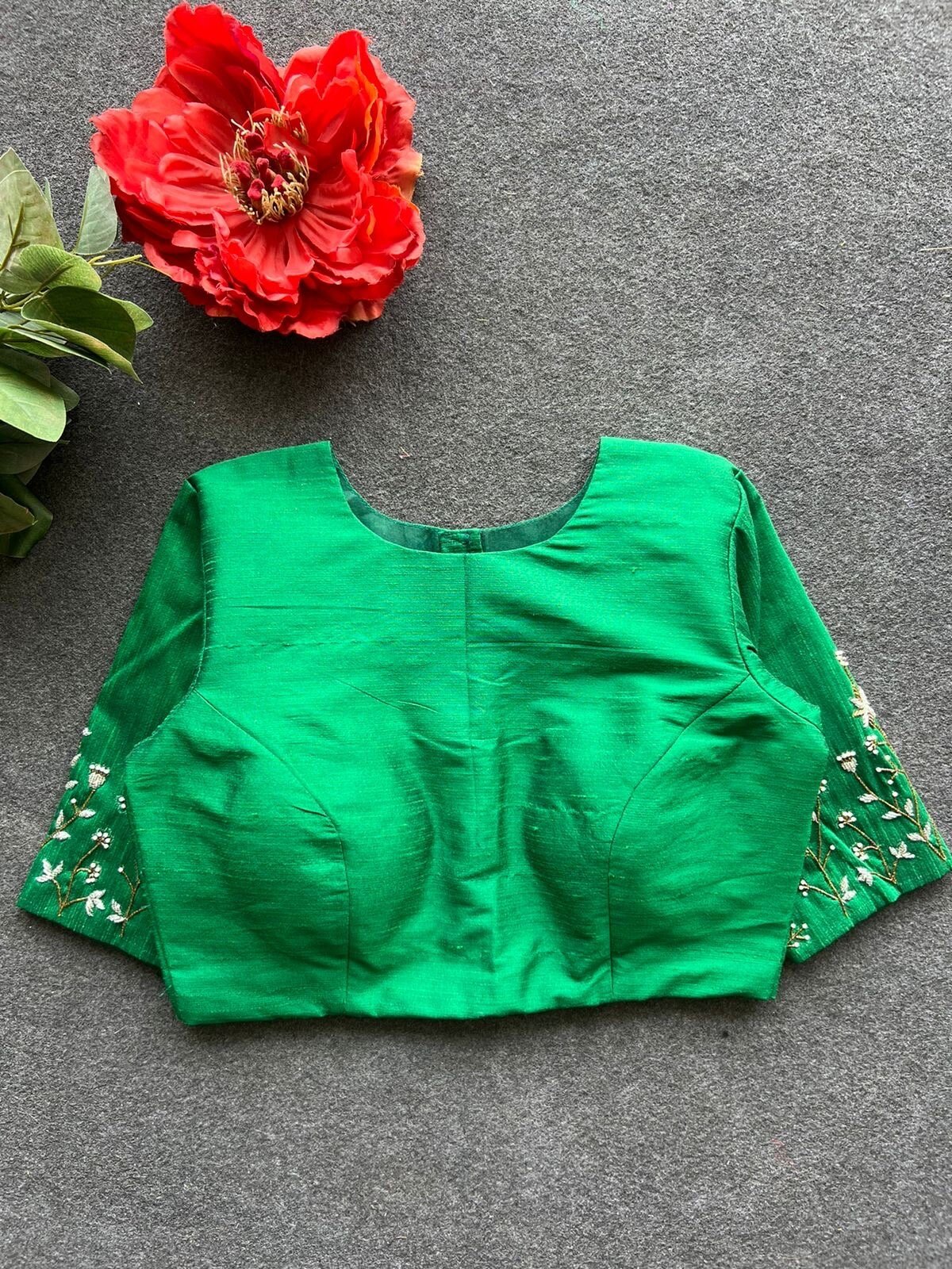 pure silk hand embroidery blouse/saree maggam blouse/green zardosi blouse/green embroidered moderblouse/green ready made high neck blouse