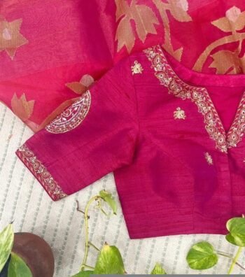 pure silk hand embroidery blouse/pink maggam blouse/silk zardosi blouse/hand embroidered blouse/pink ready made blouse zardosi/pink blouse