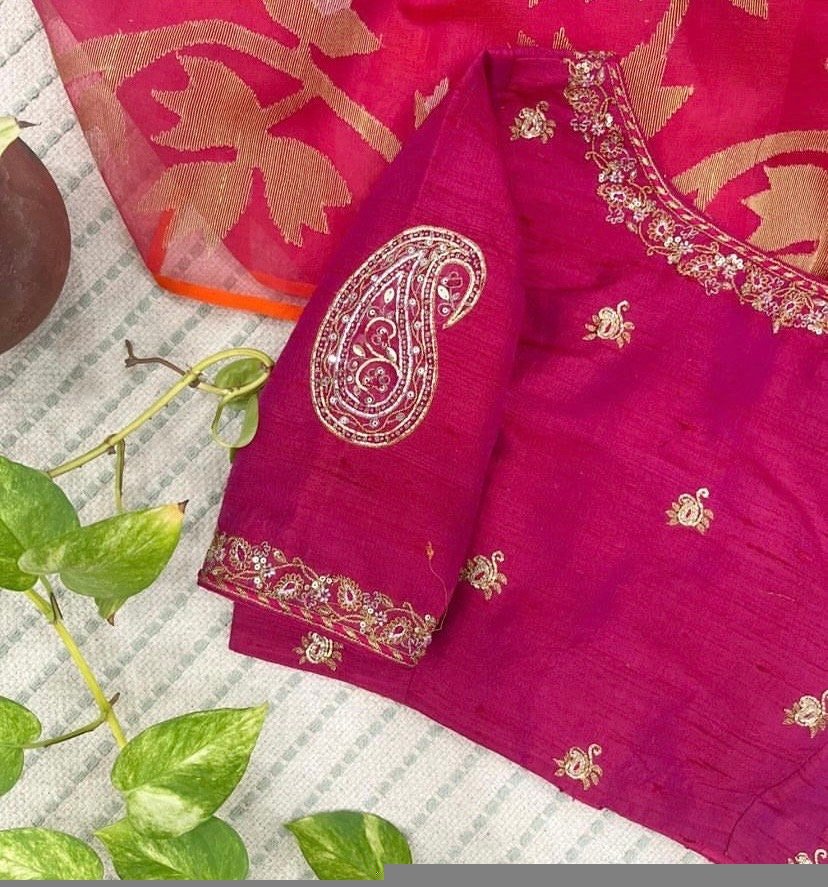 pure silk hand embroidery blouse/pink maggam blouse/silk zardosi blouse/hand embroidered blouse/pink ready made blouse zardosi/pink blouse