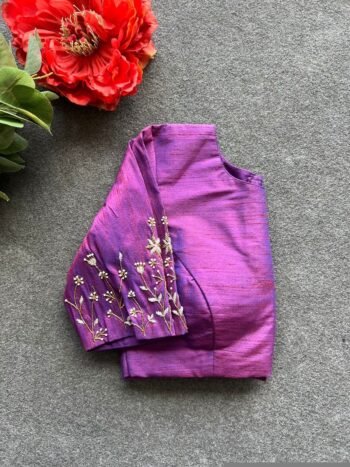 pure silk hand embroidery blouse/saree maggam blouse/pink zardosi blouse/purple embroidered moderblouse/purple ready made high neck blouse