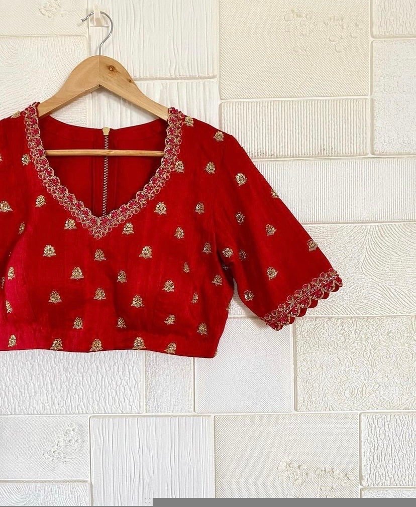 Red Kalamkari Lehenga Set: Hand-Painted Silk Crop Top, Wedding Choli