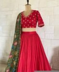 Red Kalamkari Lehenga Set: Hand-Painted Silk Crop Top, Wedding Choli