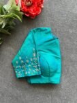 pure silk hand embroidery blouse/green saree maggam blouse/sea green zardosi blouse/blue embroidered moderblouse/ready made high neck blouse