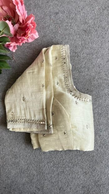 pure silk hand embroidery blouse/beige mirror hand made blouse/pure raw silk zardosi blouse/hand embroidered blouse/cream mirror work blouse