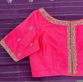 pure silk hand embroidery blouse/pink maggam blouse/silk zardosi blouse/hand embroidered blouse/pink ready made blouse zardosi/pink blouse