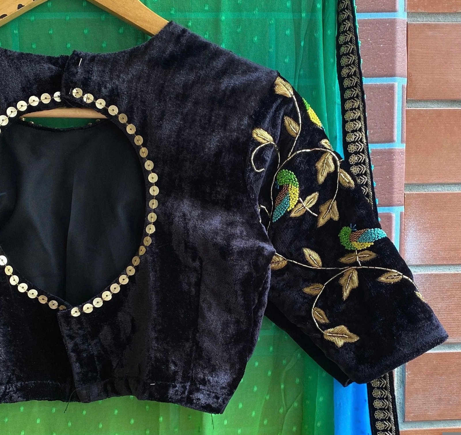 pure velvet black hand embroidery blouse/blackmaggam blouse/black zardosi blouse/hand embroidered blouse/black velvet ready made blouse usa