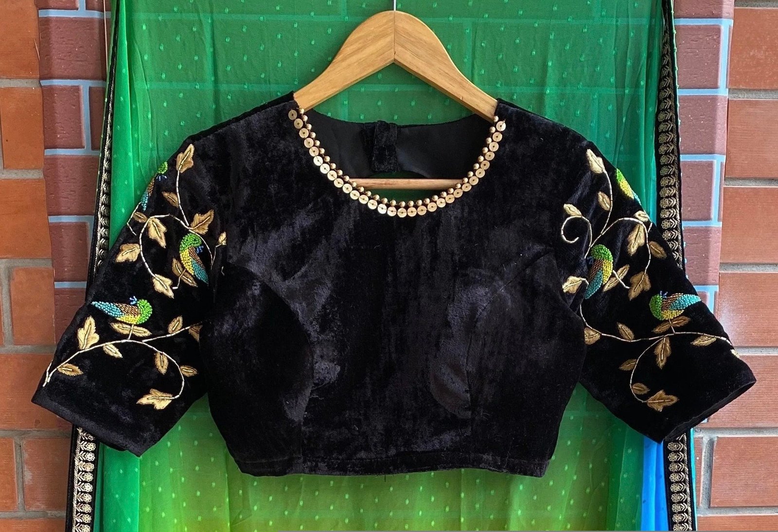 pure velvet black hand embroidery blouse/blackmaggam blouse/black zardosi blouse/hand embroidered blouse/black velvet ready made blouse usa