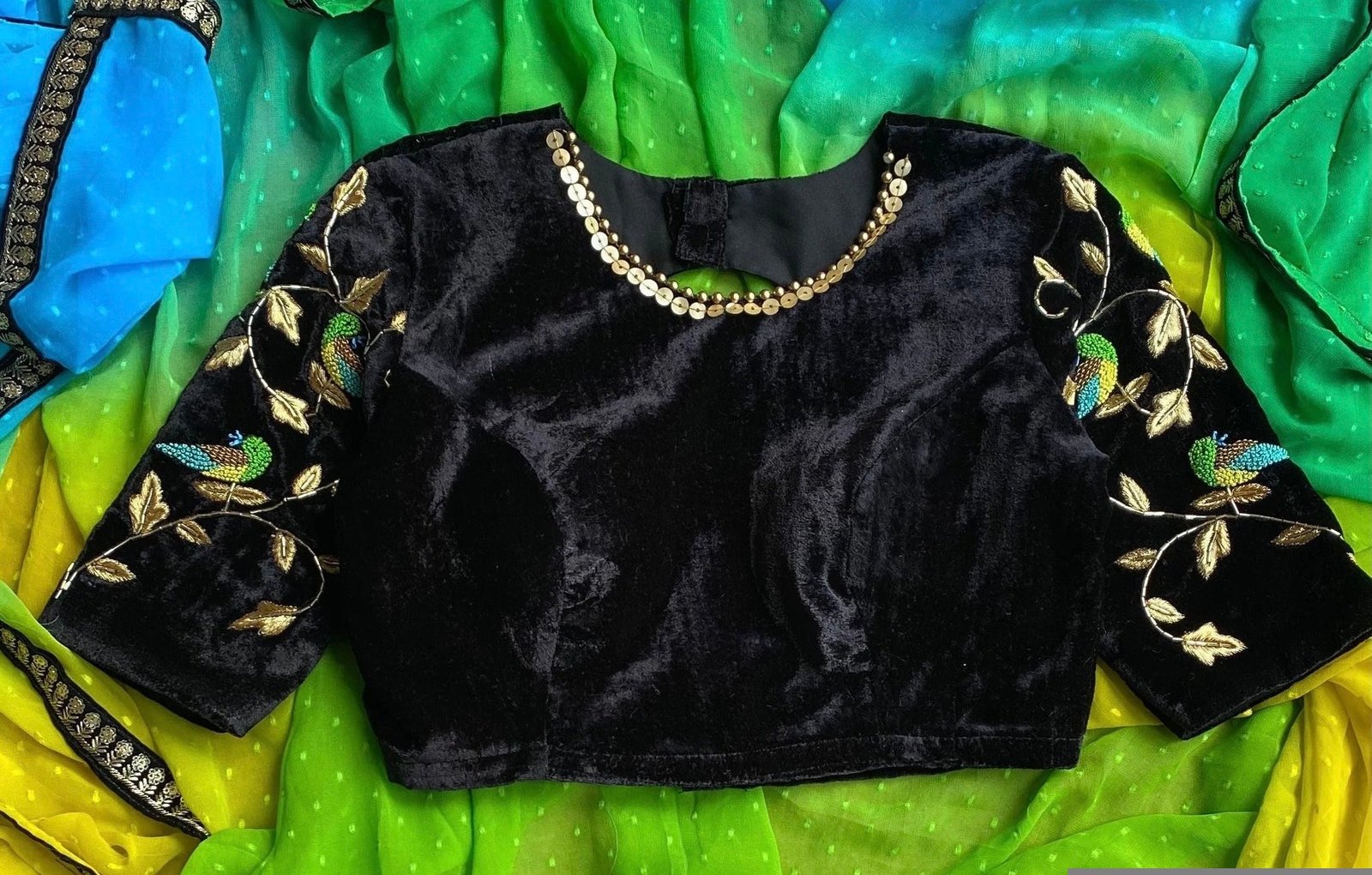 pure velvet black hand embroidery blouse/blackmaggam blouse/black zardosi blouse/hand embroidered blouse/black velvet ready made blouse usa