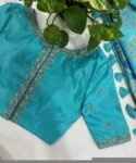 pure silk hand embroidery blouse/blue maggam blouse /raw silk zardosi blouse/blue hand embroidered blouse/designer readymade handwork blouse