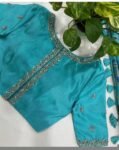 pure silk hand embroidery blouse/blue maggam blouse /raw silk zardosi blouse/blue hand embroidered blouse/designer readymade handwork blouse