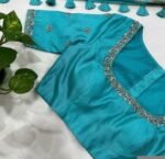 pure silk hand embroidery blouse/blue maggam blouse /raw silk zardosi blouse/blue hand embroidered blouse/designer readymade handwork blouse