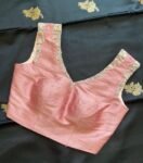 Hand Embroidered Silk Saree Blouse: Peach Zardosi Maggam Work