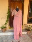 Onion pink embroidered saree/heavy embroidery tissue blouse |sequin saree/georgette party saree blouse |sarees USA |modern saree hand work