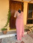 Onion pink embroidered saree/heavy embroidery tissue blouse |sequin saree/georgette party saree blouse |sarees USA |modern saree hand work