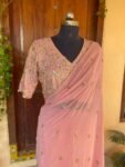 Onion pink embroidered saree/heavy embroidery tissue blouse |sequin saree/georgette party saree blouse |sarees USA |modern saree hand work