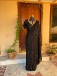Black Georgette Saree: Hand Embroidered Buti, Zardosi Silk Blouse