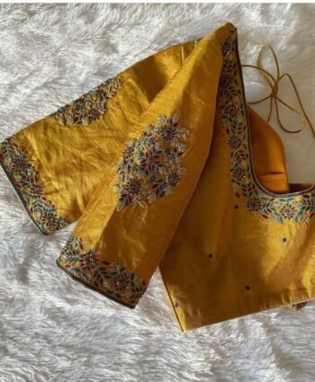 pure silk hand embroidery blouse/mustard yellow maggam blouse/yellow blouse/hand embroidered blouse/ready made blouse/multi color blouse