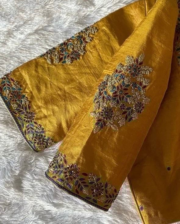 pure silk hand embroidery blouse/mustard yellow maggam blouse/yellow blouse/hand embroidered blouse/ready made blouse/multi color blouse usa