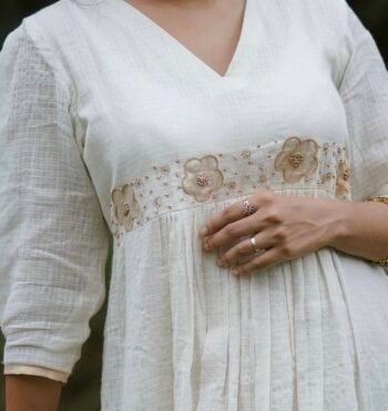 Hand embroidered cotton  dress/cream anarkali dress/cream hand work summer dress USA/Indowestern dresses/cream embroidered Kota vacay Dress