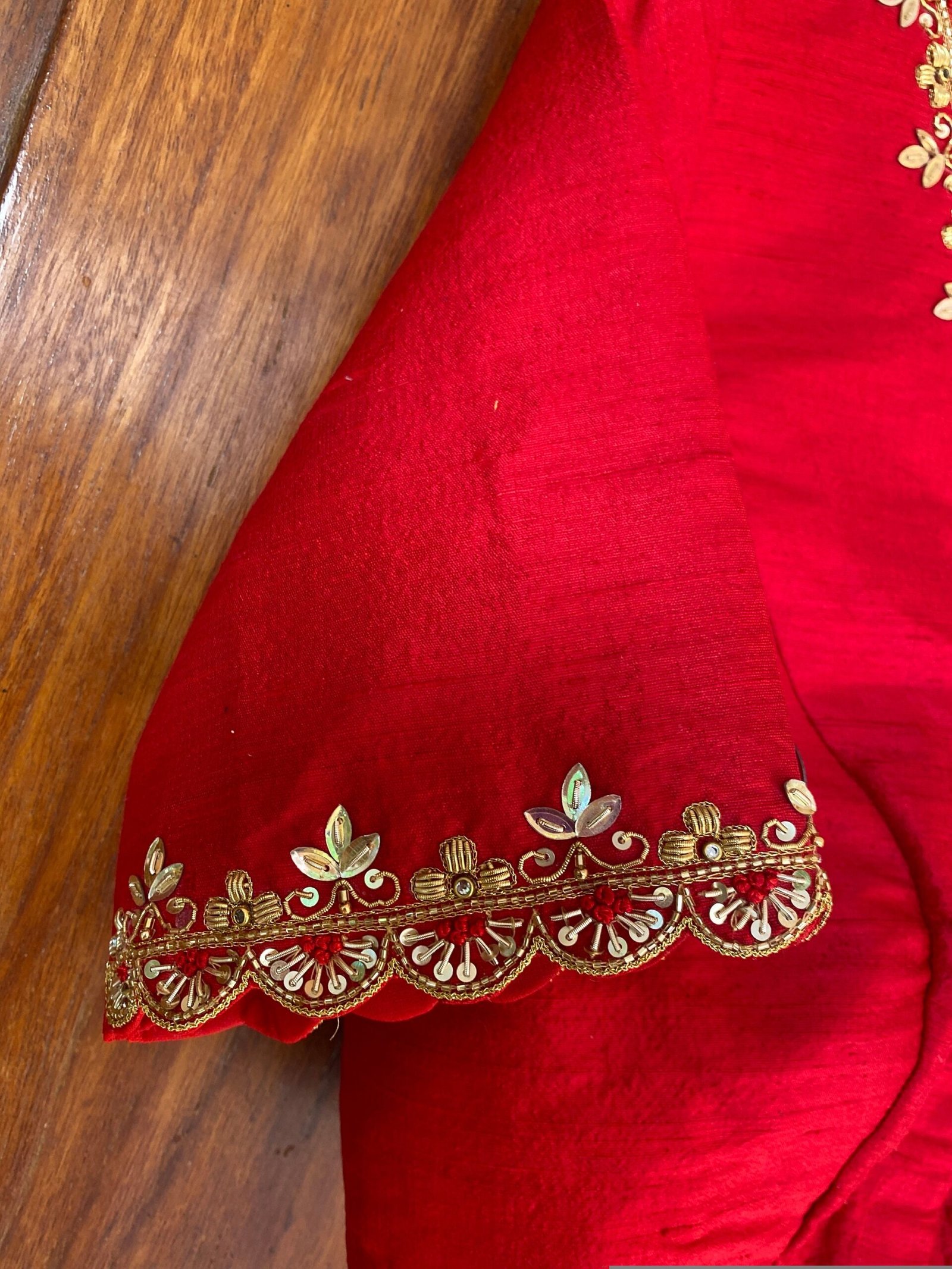 pure silk hand embroidery blouse/red saree maggam red blouse /raw silk zardosi blouse/hand embroidered blouse /red ready made blouse zardosi