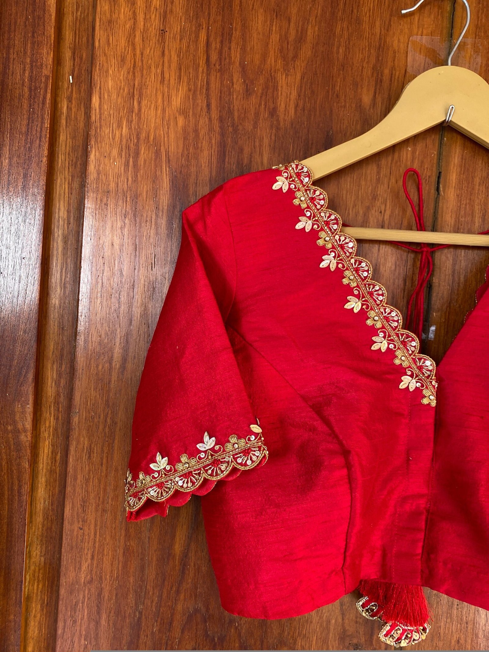 pure silk hand embroidery blouse/red saree maggam red blouse /raw silk zardosi blouse/hand embroidered blouse /red ready made blouse zardosi