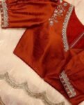 Peach tissue silk saree with hand embroidered blouse/peach saree with orange hand work blouse|sarees USA |pure silk saree/maggam work blous
