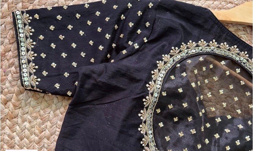 pure silk hand embroidery blouse/ saree maggam blouse/black zardosi blouse /hand embroidered moderblouse/black ready made blouse zardosi usa