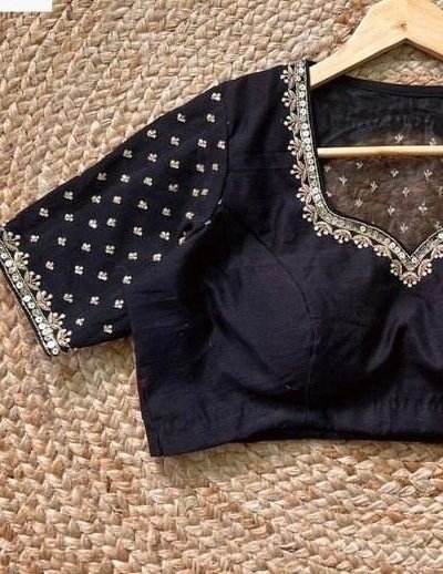 pure silk hand embroidery blouse/ saree maggam blouse/black zardosi blouse /hand embroidered moderblouse/black ready made blouse zardosi usa