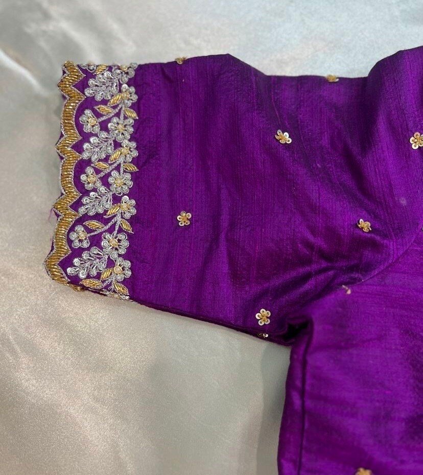 pure silk hand embroidery blouse/ saree maggam blouse/purple zardosi blouse usa/hand embroidered moderblouse/ ready made blouse zardosi usa